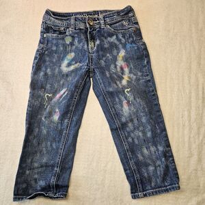 Justice Premium Girls Straight Jeans 12R Blue Paint Splatter Denim